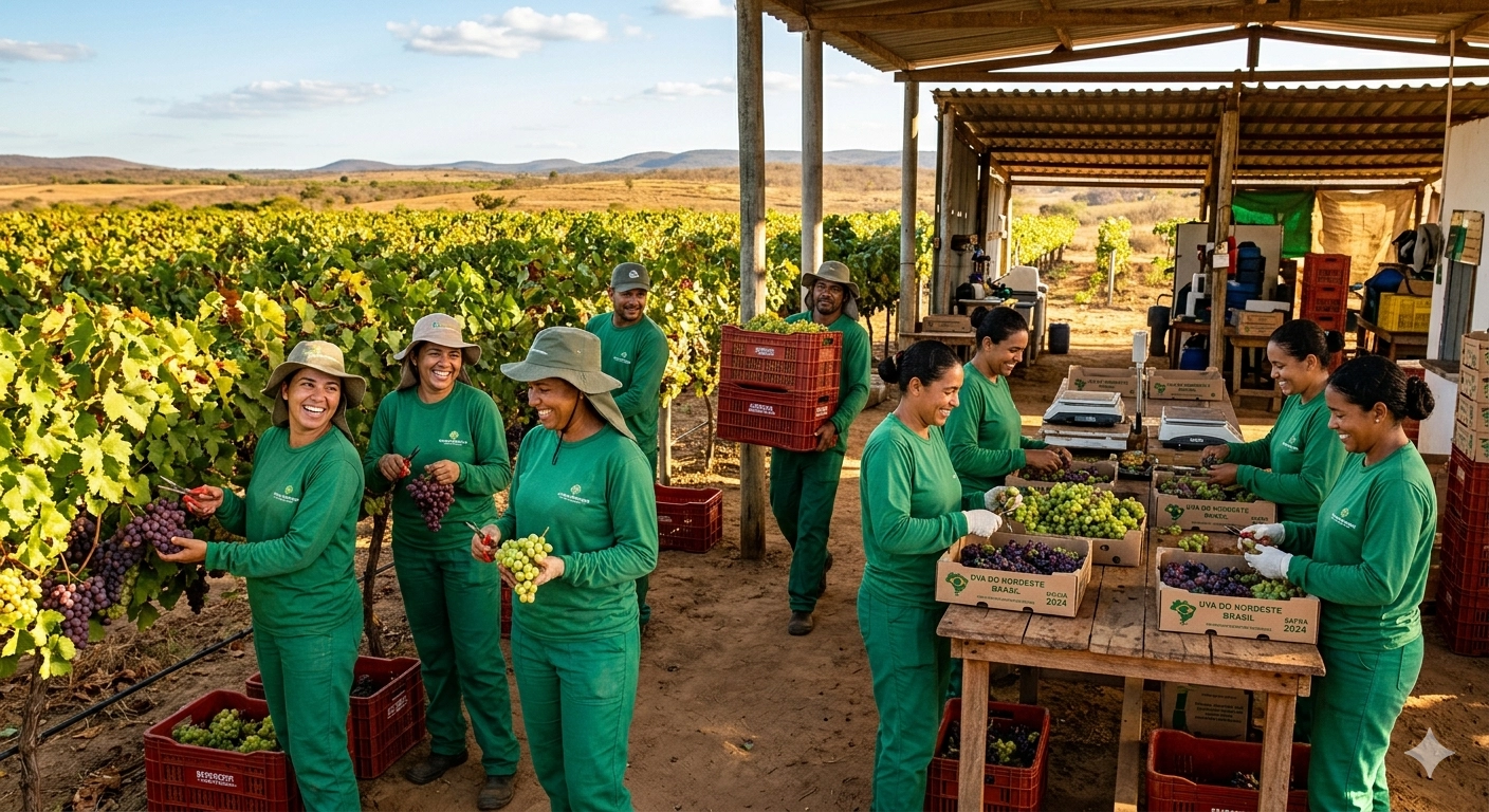 Trabalhadores na colheita e packing house